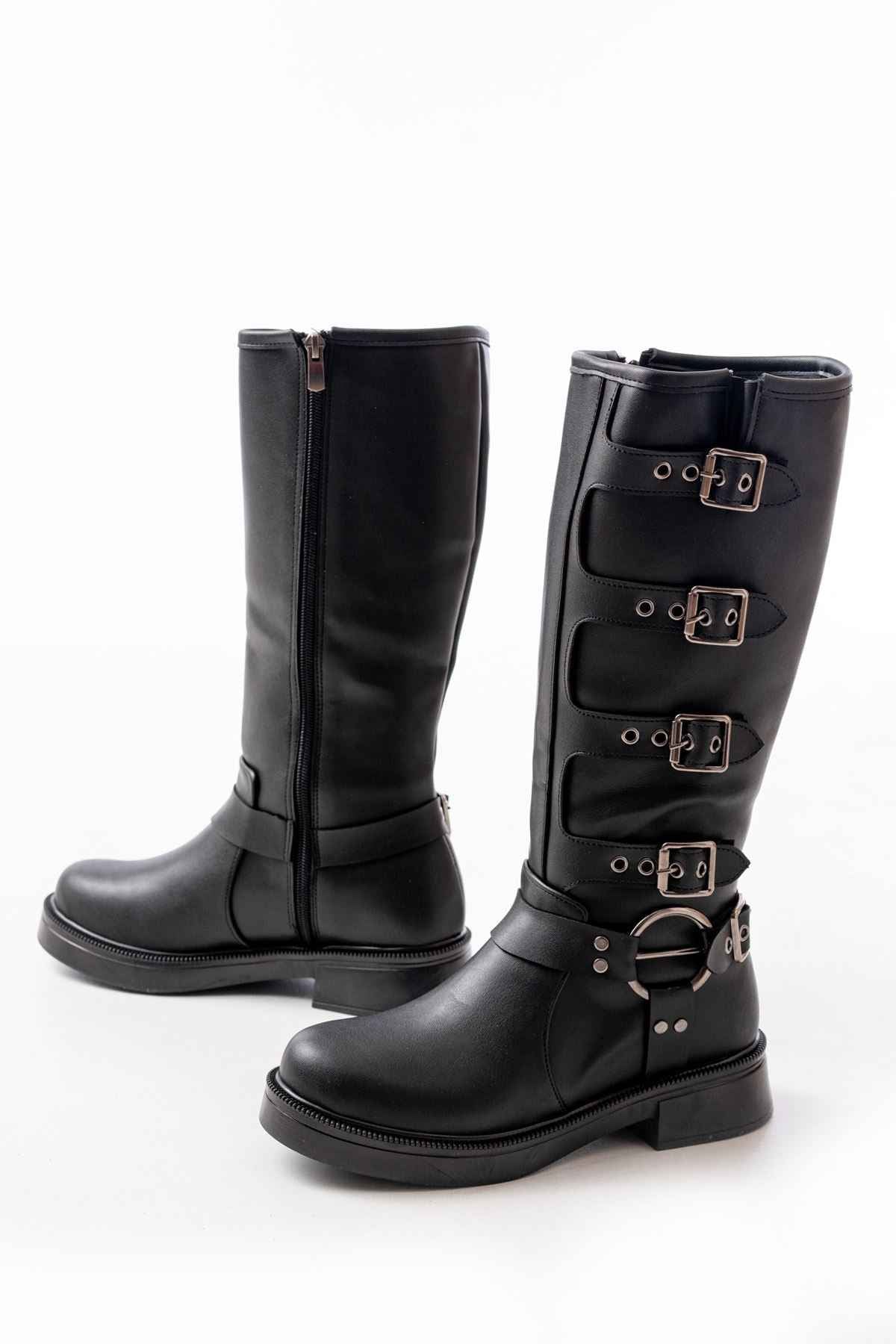 Ayakkabı Aşkı 02-346 Siyah Düz Topuklu Günlük Bayan Binici Çizme