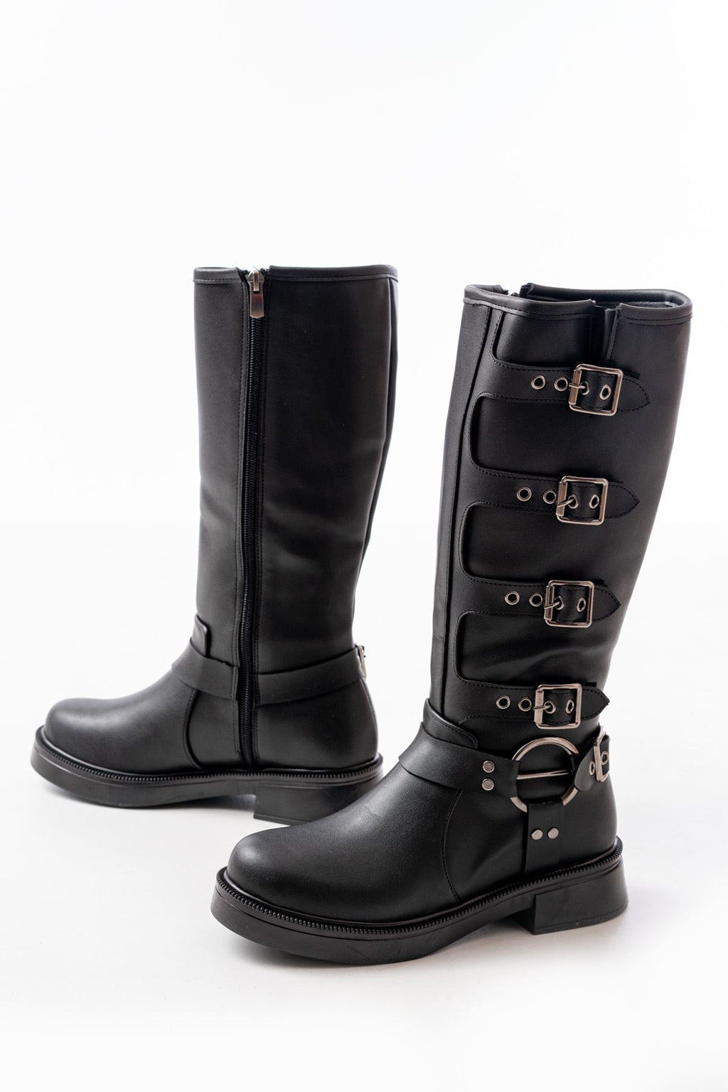 02-346 Siyah Düz Topuklu Günlük Bayan Binici Çizme - Siyah