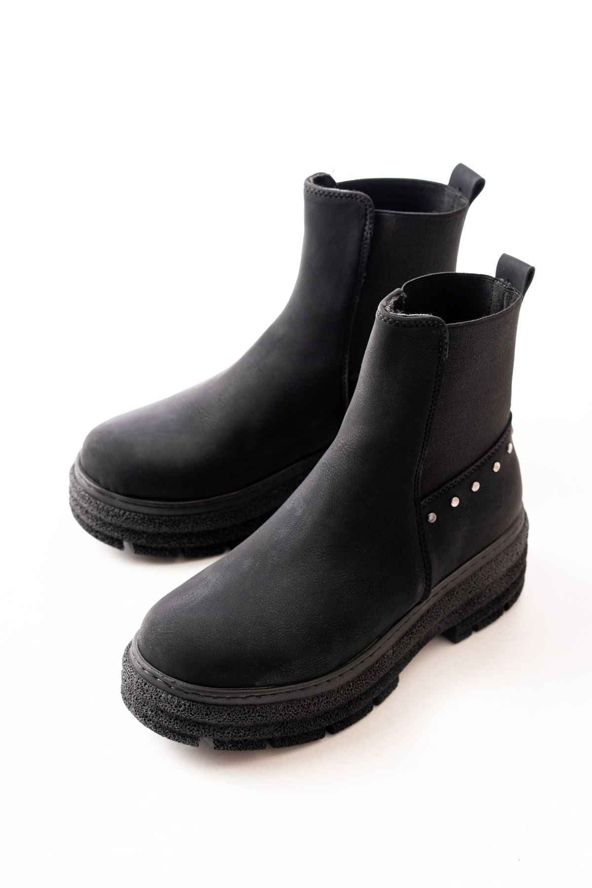 Ayakkabı Aşkı 749-2005 Siyah Zümrüt Düz Topuklu Lastikli Günlük Kadın Bot