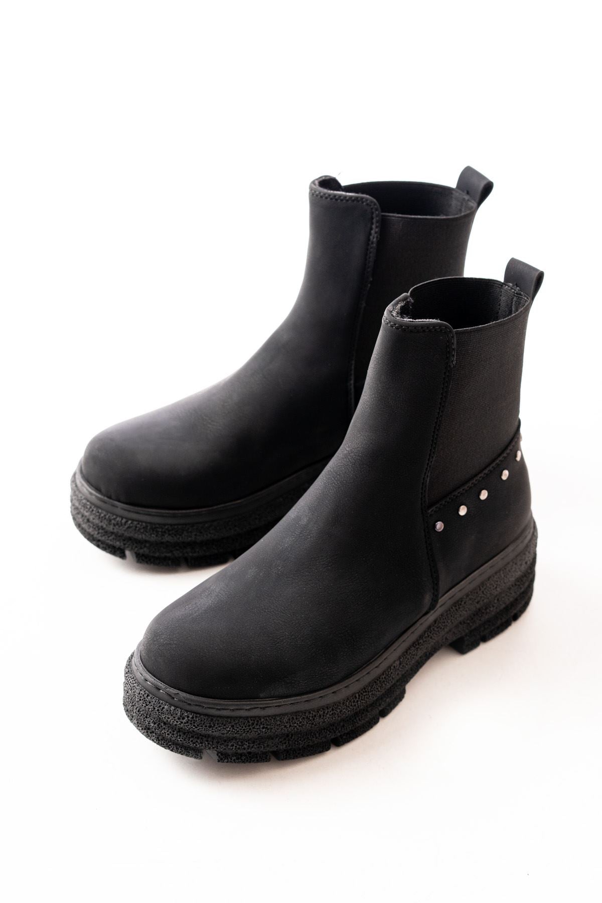 Ayakkabı Aşkı Siyah Zümrüt Düz Topuklu Lastikli Günlük Kadın Bot