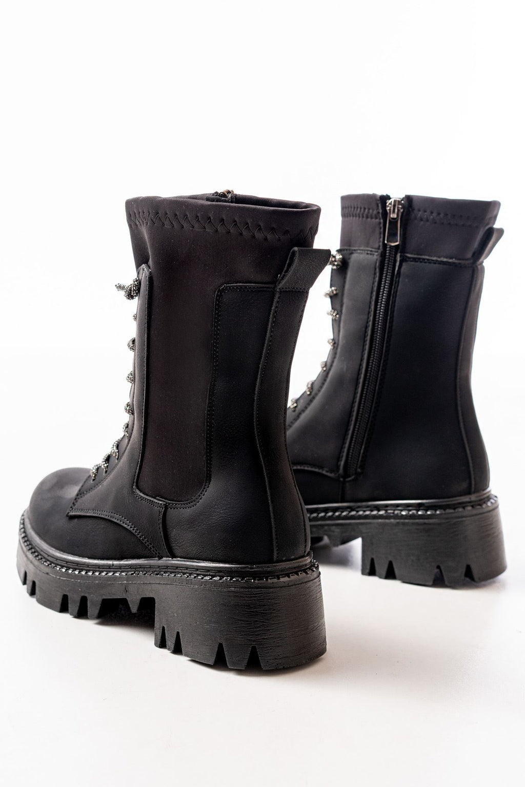 Ayakkabı Aşkı Siyah Zümrüt Düz Topuklu Bağcıklı Fermuarlı Günlük Kadın Bot