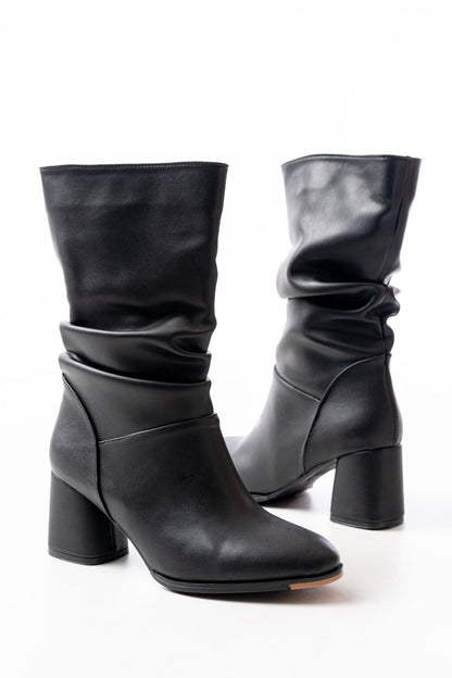 Ayakkabı Aşkı Siyah Topuklu Körüklü Günlük Kadın Bot