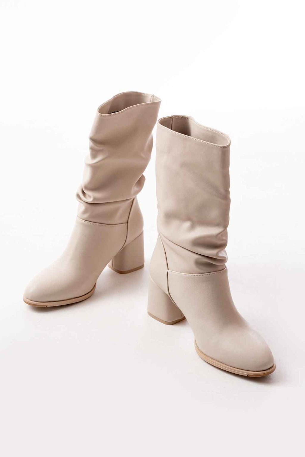 Ayakkabı Aşkı Rs-2430 Bej Topuklu Körüklü Günlük Kadın Bot