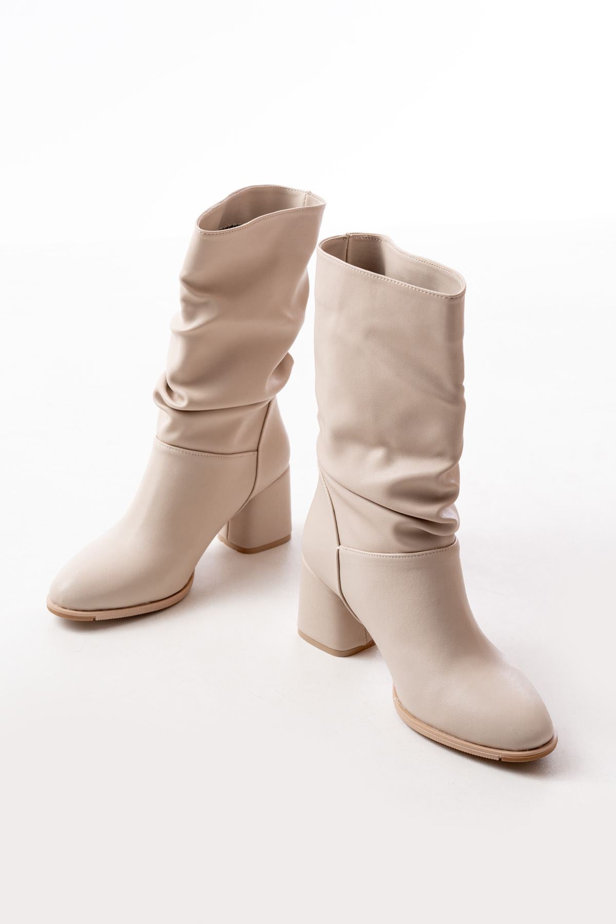 Ayakkabı Aşkı Bej Topuklu Körüklü Günlük Kadın Bot - Ayakkabı Aşkı