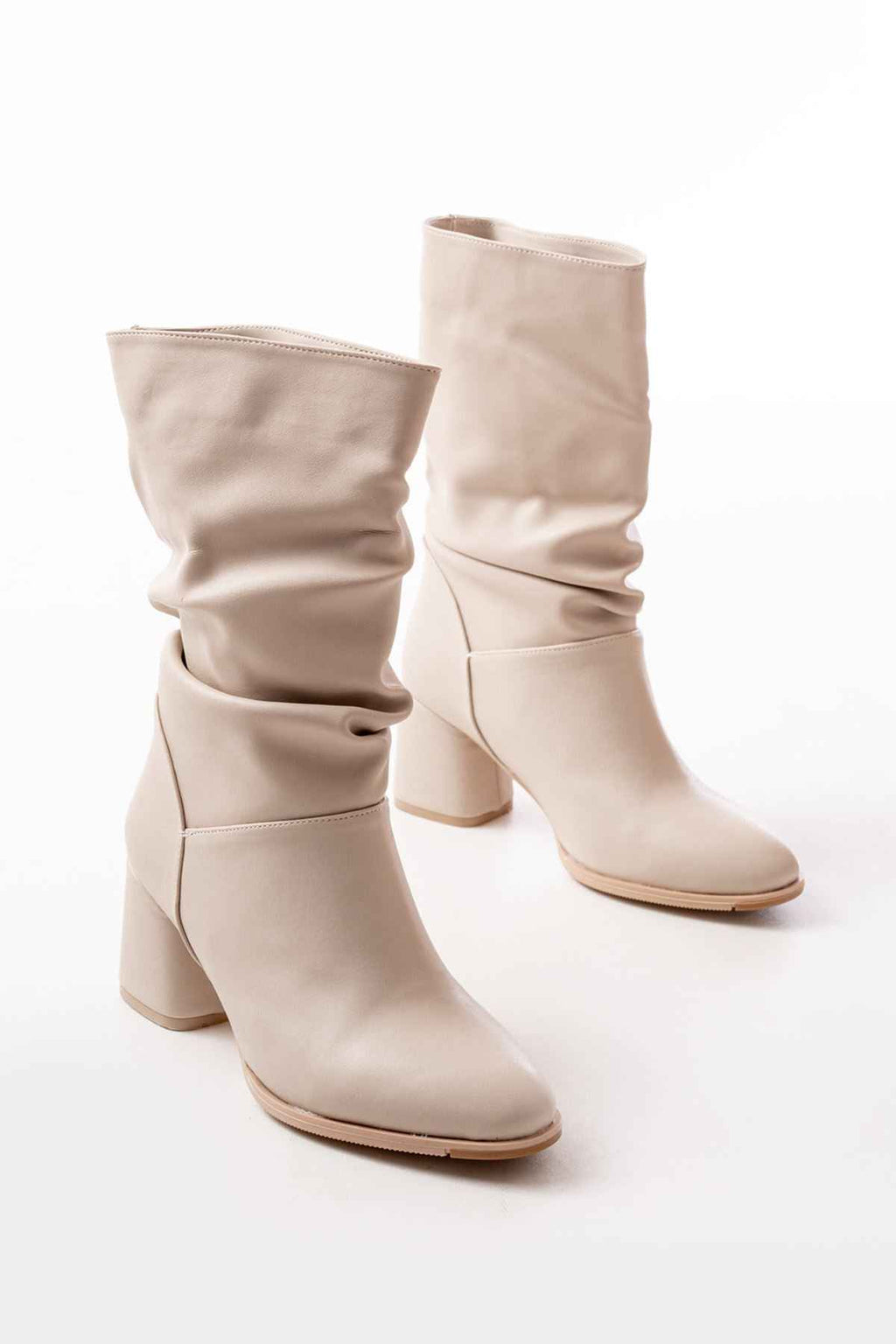 Ayakkabı Aşkı Rs-2430 Bej Topuklu Körüklü Günlük Kadın Bot