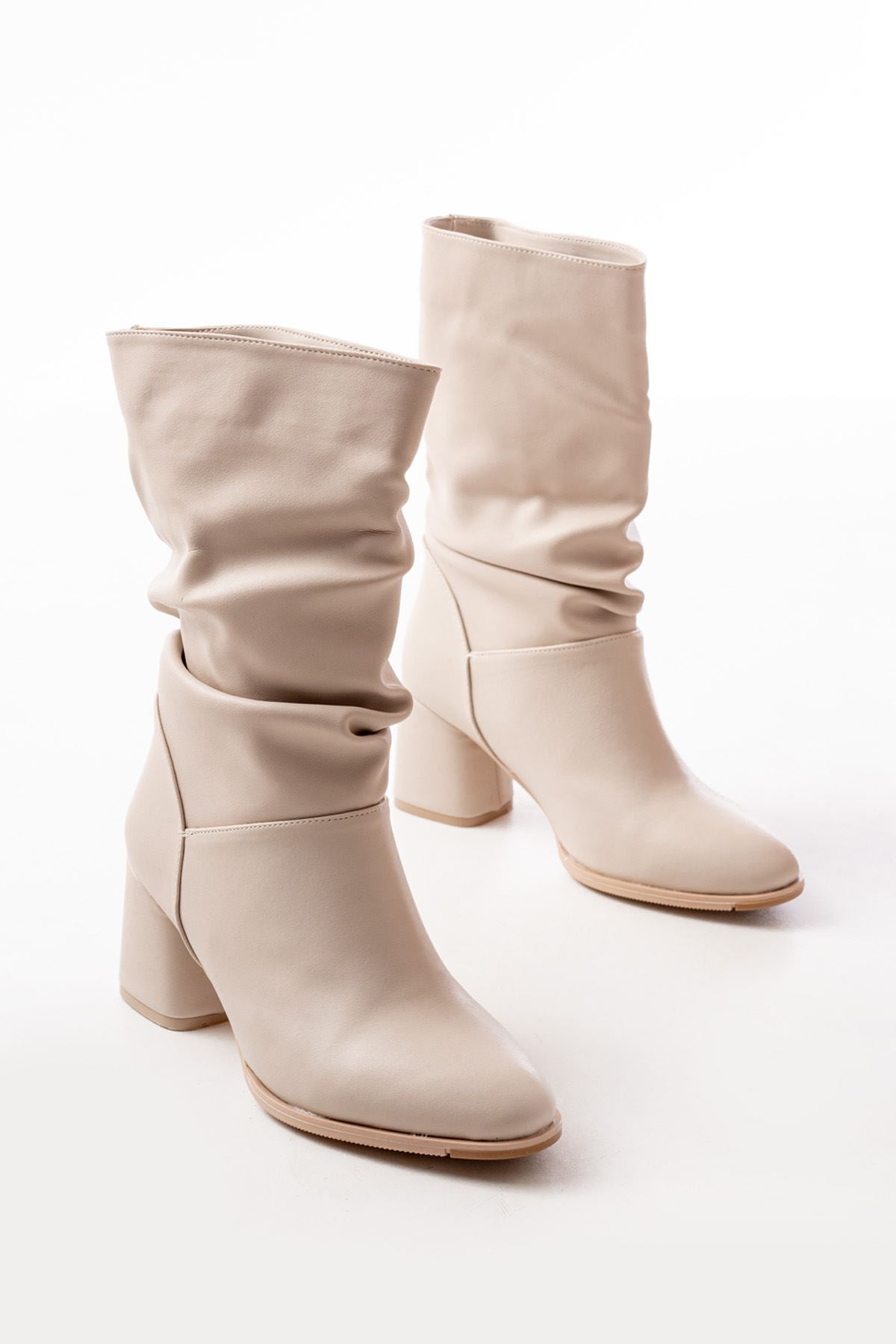 Ayakkabı Aşkı Bej Topuklu Körüklü Günlük Kadın Bot - Ayakkabı Aşkı