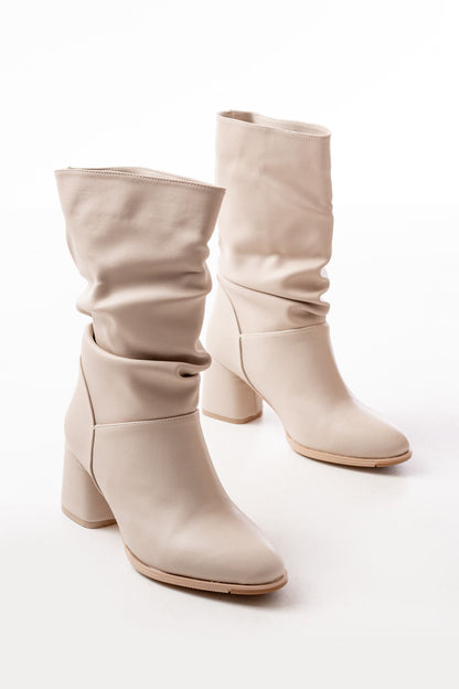 Ayakkabı Aşkı Bej Topuklu Körüklü Günlük Kadın Bot