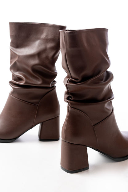 Ayakkabı Aşkı Kahverengi Topuklu Körüklü Günlük Kadın Bot