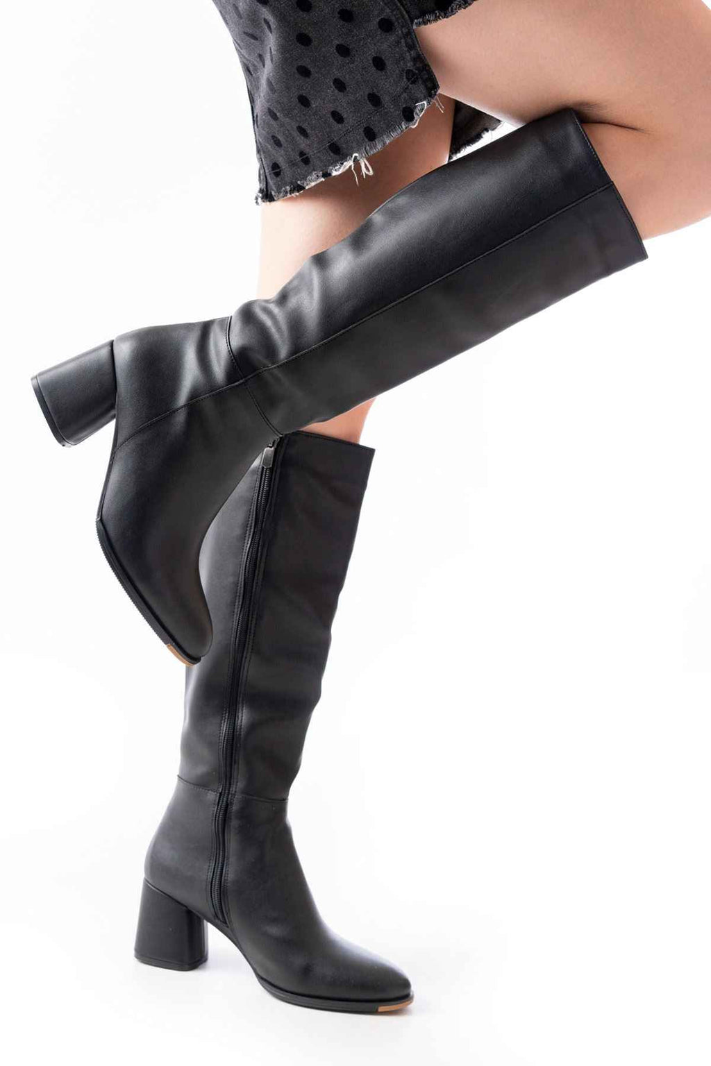 Ayakkabı Aşkı Rs-2432 Siyah Topuklu Fermuarlı Günlük Kadın Çizme