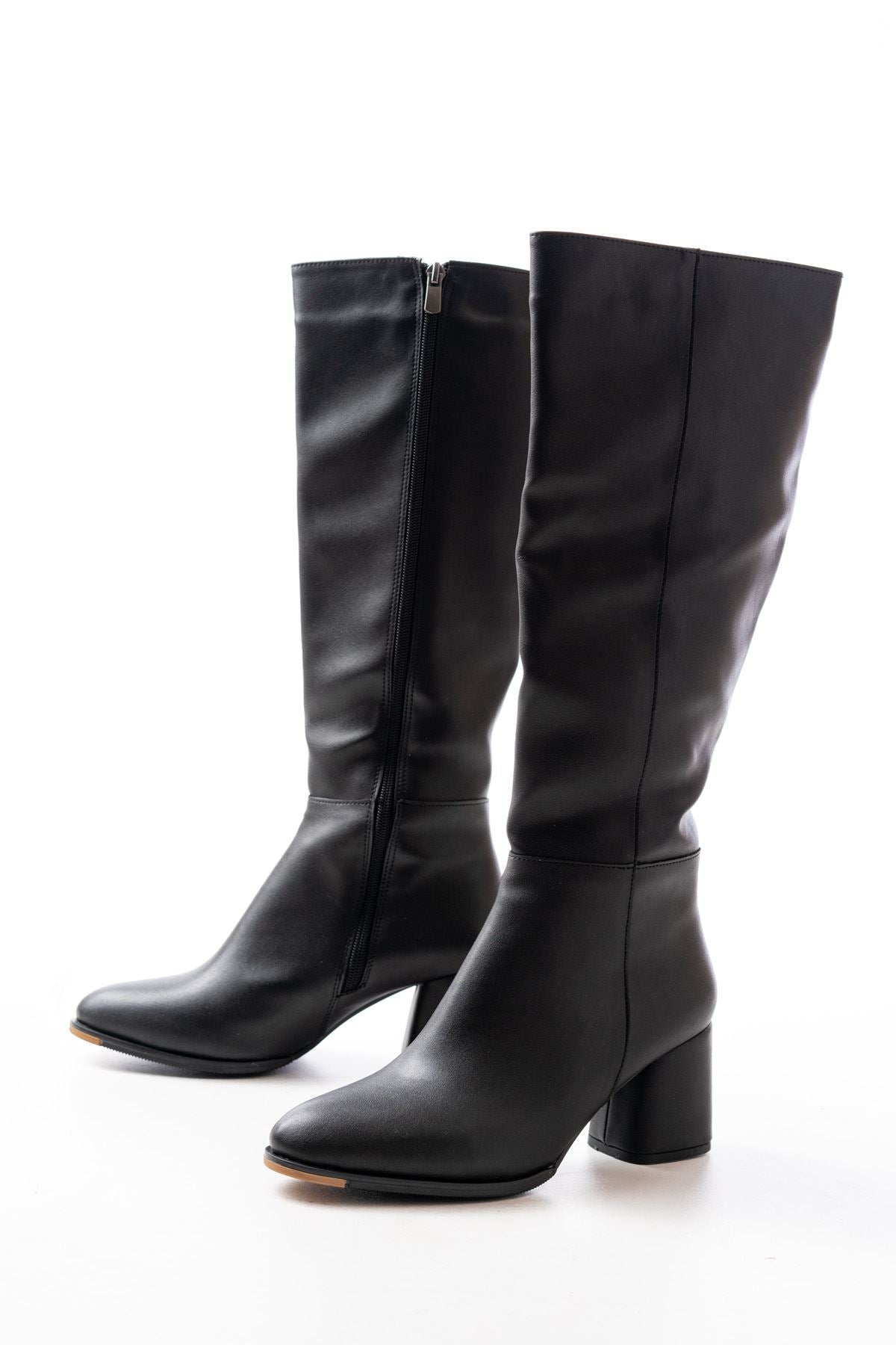 Ayakkabı Aşkı Siyah Topuklu Fermuarlı Günlük Kadın Çizme