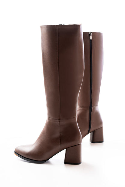 Ayakkabı Aşkı Kahverengi Topuklu Fermuarlı Günlük Kadın Çizme