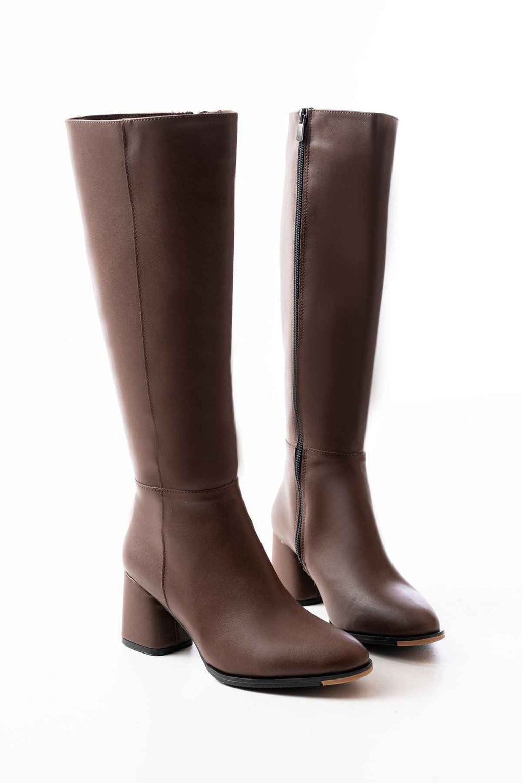 Ayakkabı Aşkı Rs-2432 Kahverengi Topuklu Fermuarlı Günlük Kadın Çizme