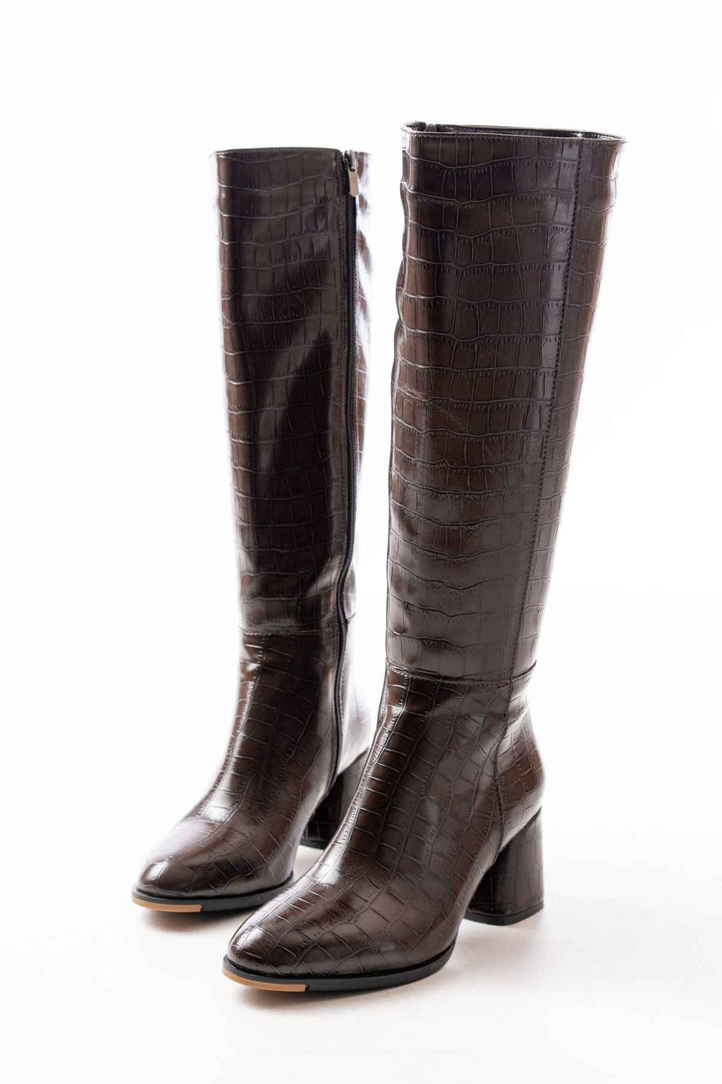 Ayakkabı Aşkı Rs-2432 Kahverengi Kroko Topuklu Fermuarlı Günlük Kadın Çizme