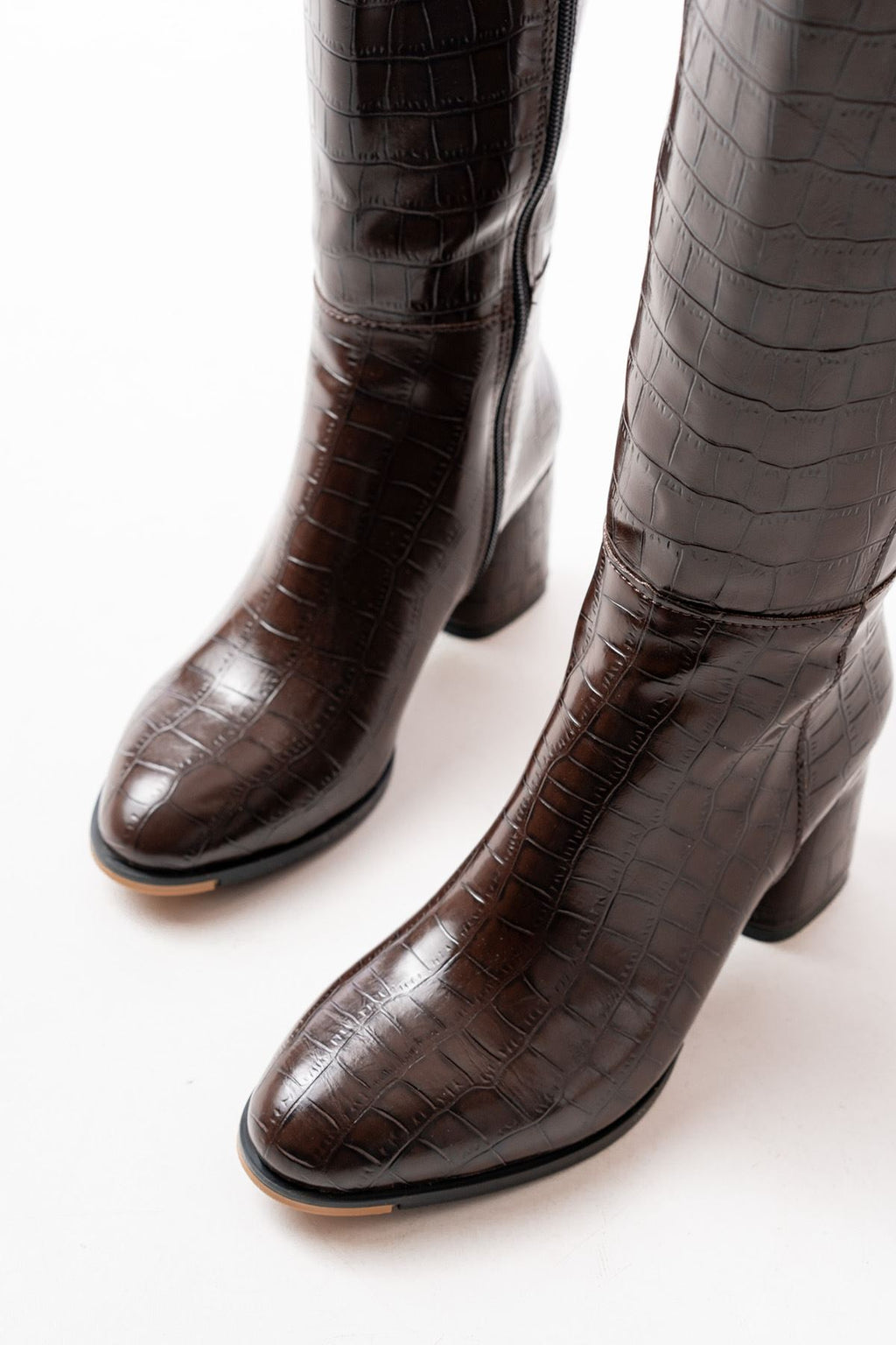Ayakkabı Aşkı Kahverengi Kroko Topuklu Fermuarlı Günlük Kadın Çizme - Ayakkabı Aşkı
