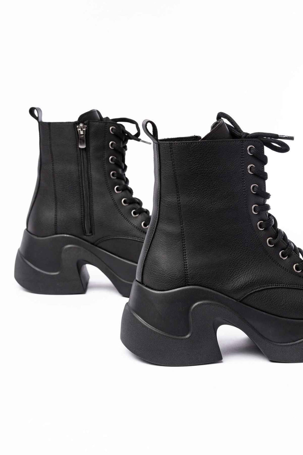Ayakkabı Aşkı Fz-2550 Siyah Yüksek Tabanlı Bağcıklı Fermuarlı Günlük Kadın Bot