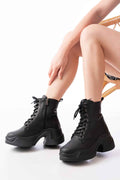 Ayakkabı Aşkı Fz-2550 Siyah Yüksek Tabanlı Bağcıklı Fermuarlı Günlük Kadın Bot