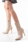 Ayakkabı Aşkı Vrt-4811 Bej Yüksek Ince Topuklu Fermuarlı Kadın Bot