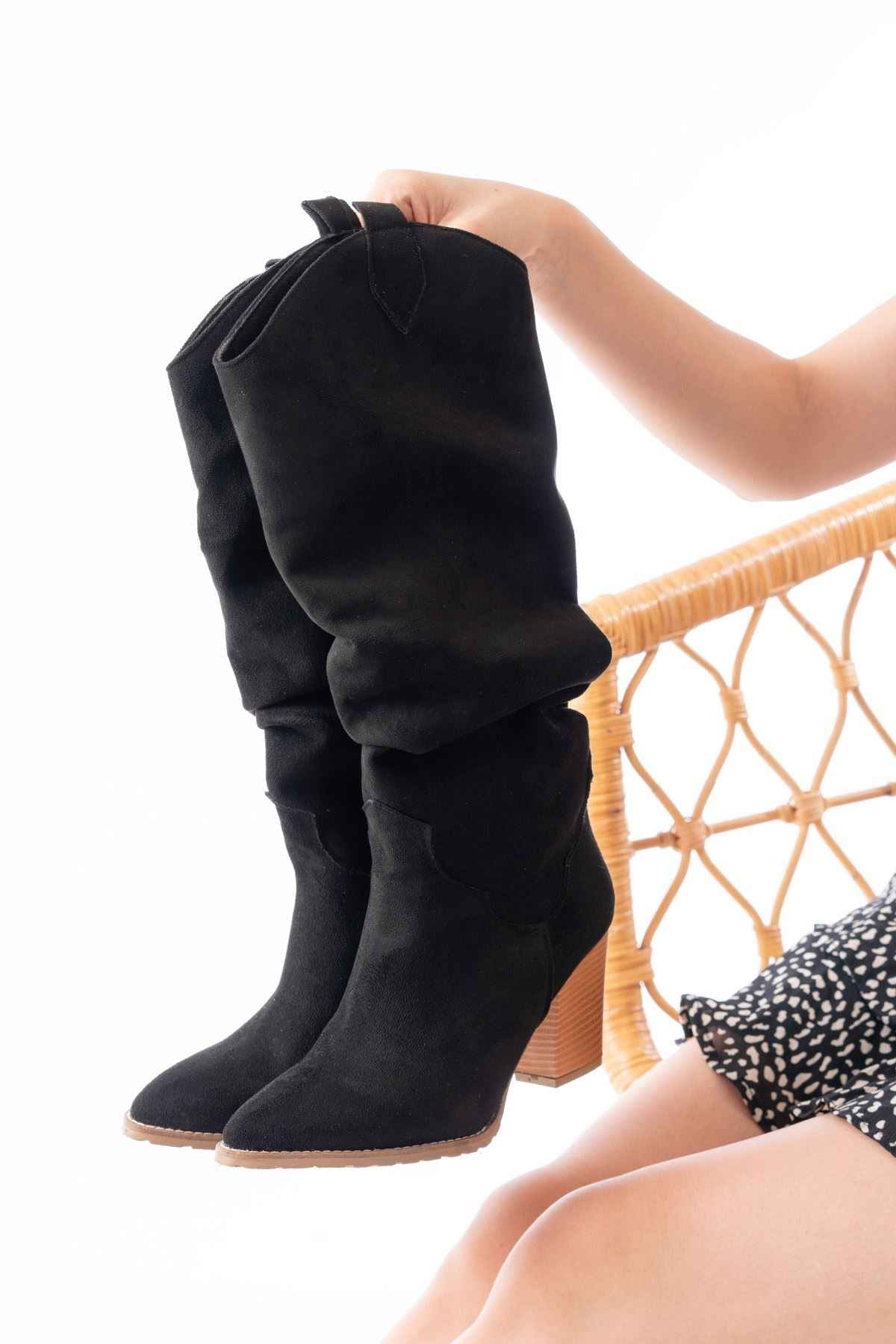 Ayakkabı Aşkı Ls-1884 Siyah Süet Günlük Kadın Çizme