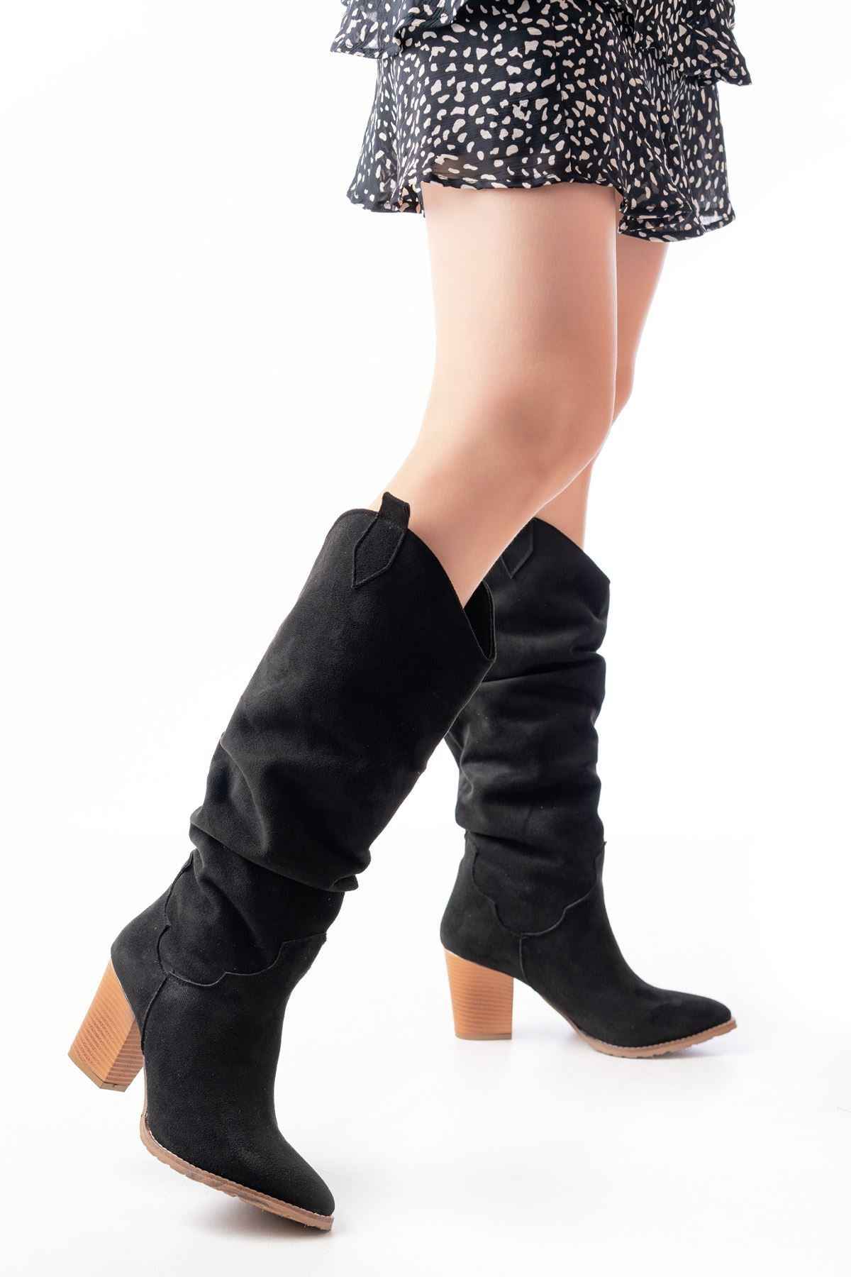 Ayakkabı Aşkı Ls-1884 Siyah Süet Günlük Kadın Çizme