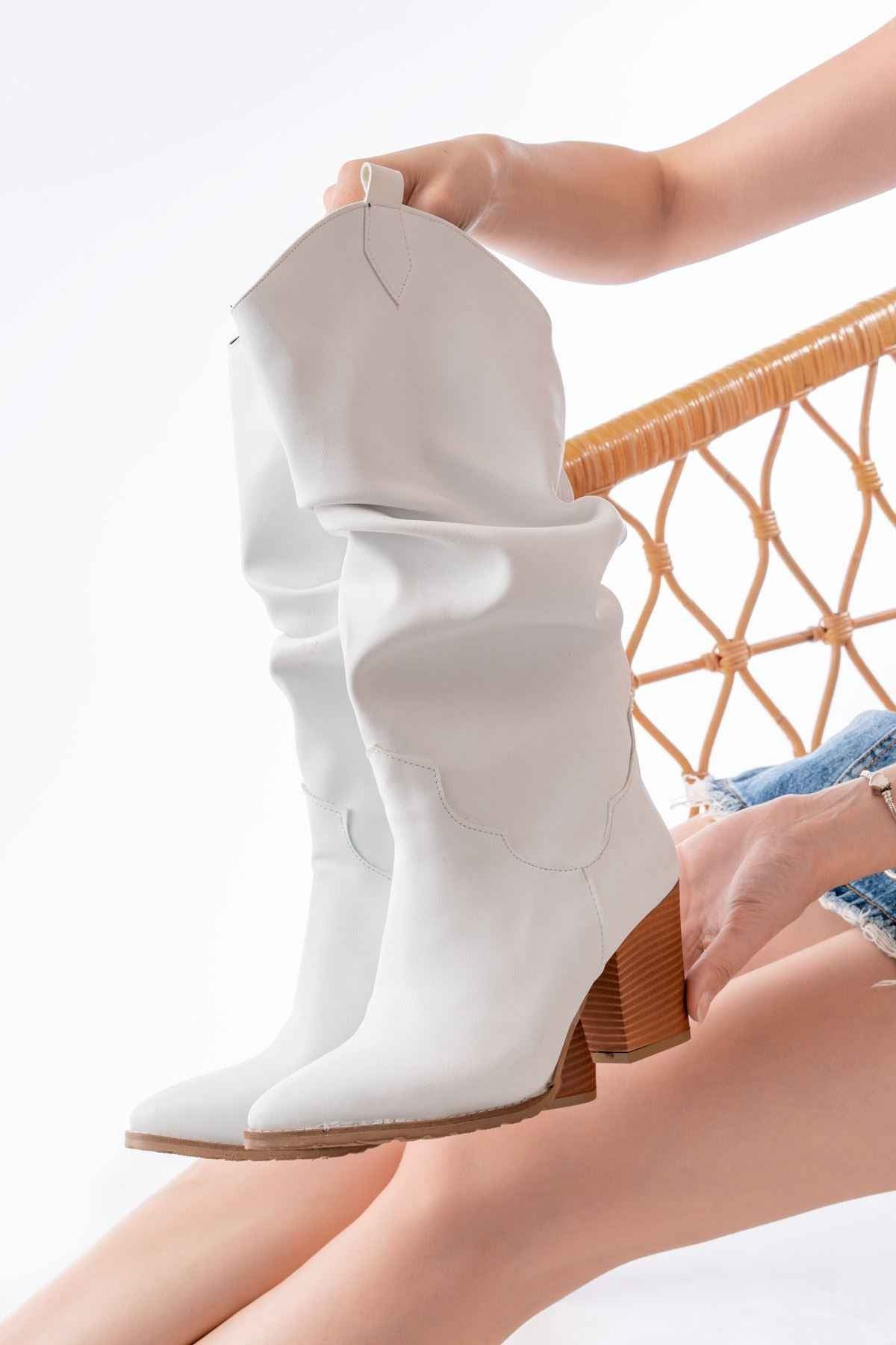 Ayakkabı Aşkı Ls-1884 Beyaz Günlük Kadın Çizme