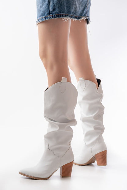 LS-1884 Beyaz Günlük Kadın Çizme - Beyaz