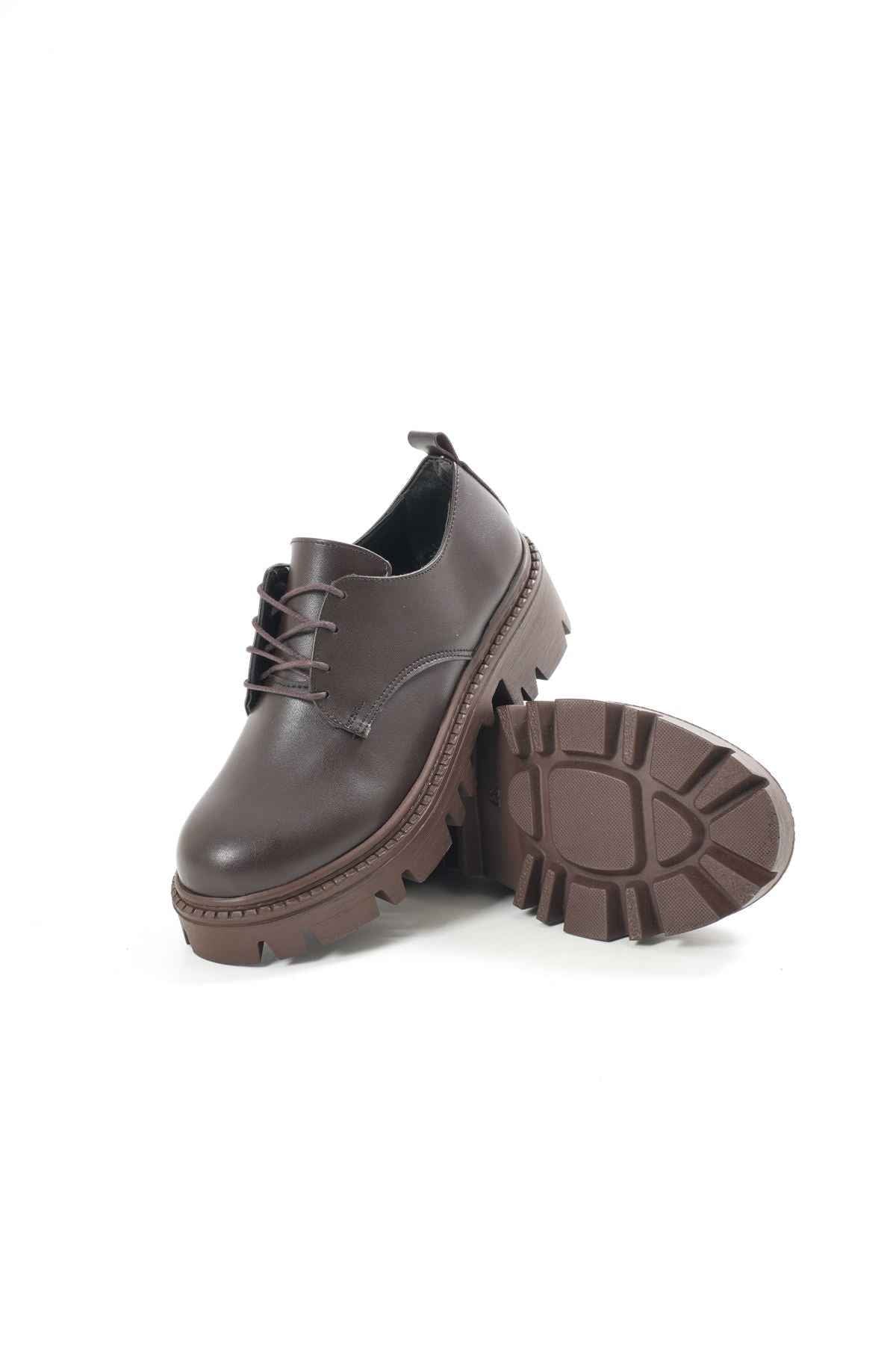 Ayakkabı Aşkı 868-754 Kahverengi Bağcıklı Günlük Yüksek Tabanlı Loafer Ayakkabı