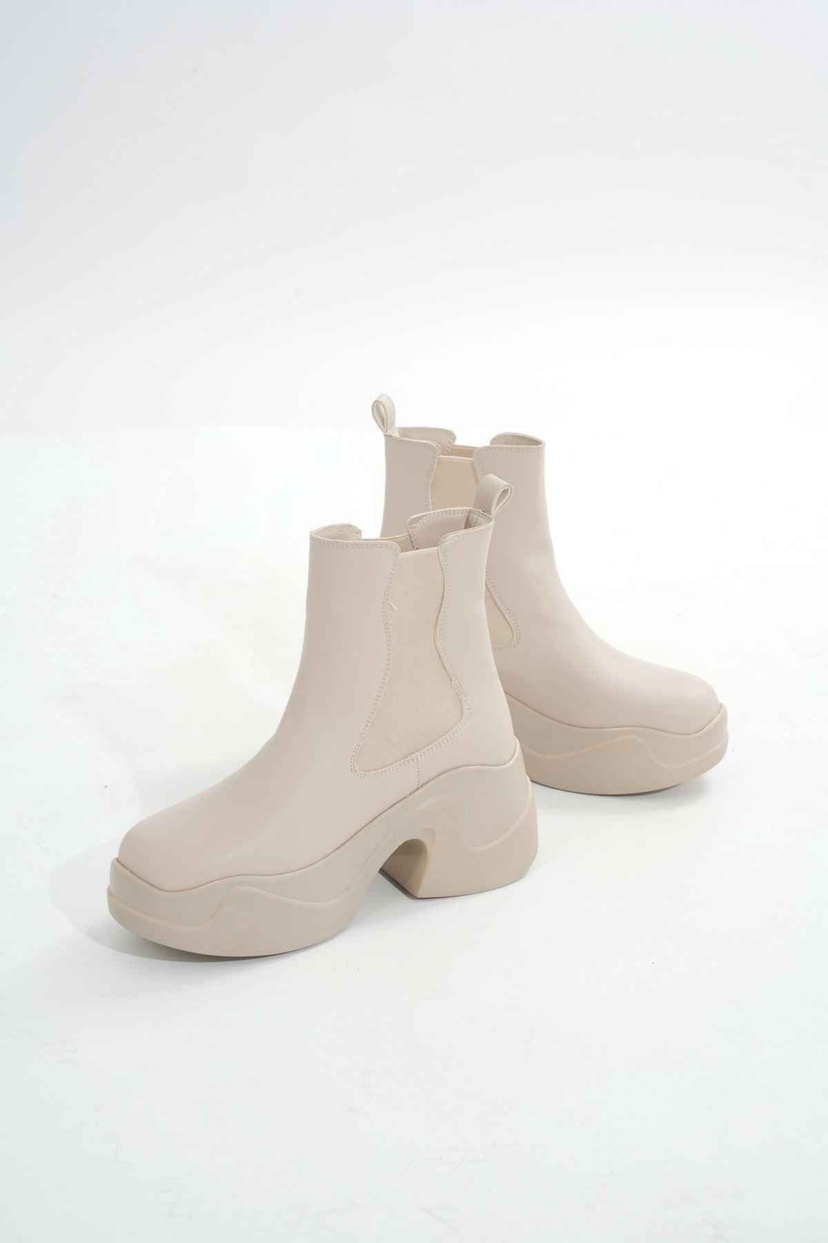 Ayakkabı Aşkı Fz-2400 Bej Yüksek Tabanlı Lastikli Günlük Kadın Bot