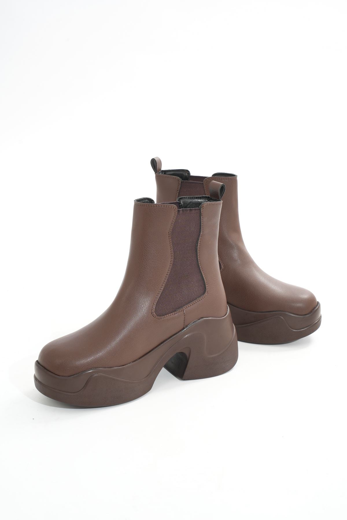 Ayakkabı Aşkı Kahverengi Yüksek Tabanlı Lastikli Günlük Kadın Bot - Ayakkabı Aşkı
