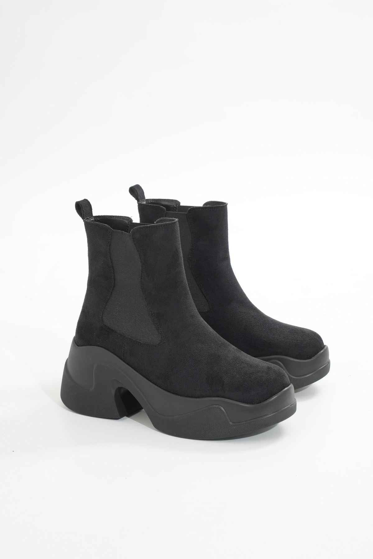 Ayakkabı Aşkı Fz-2400 Siyah Süet Yüksek Tabanlı Lastikli Günlük Kadın Bot