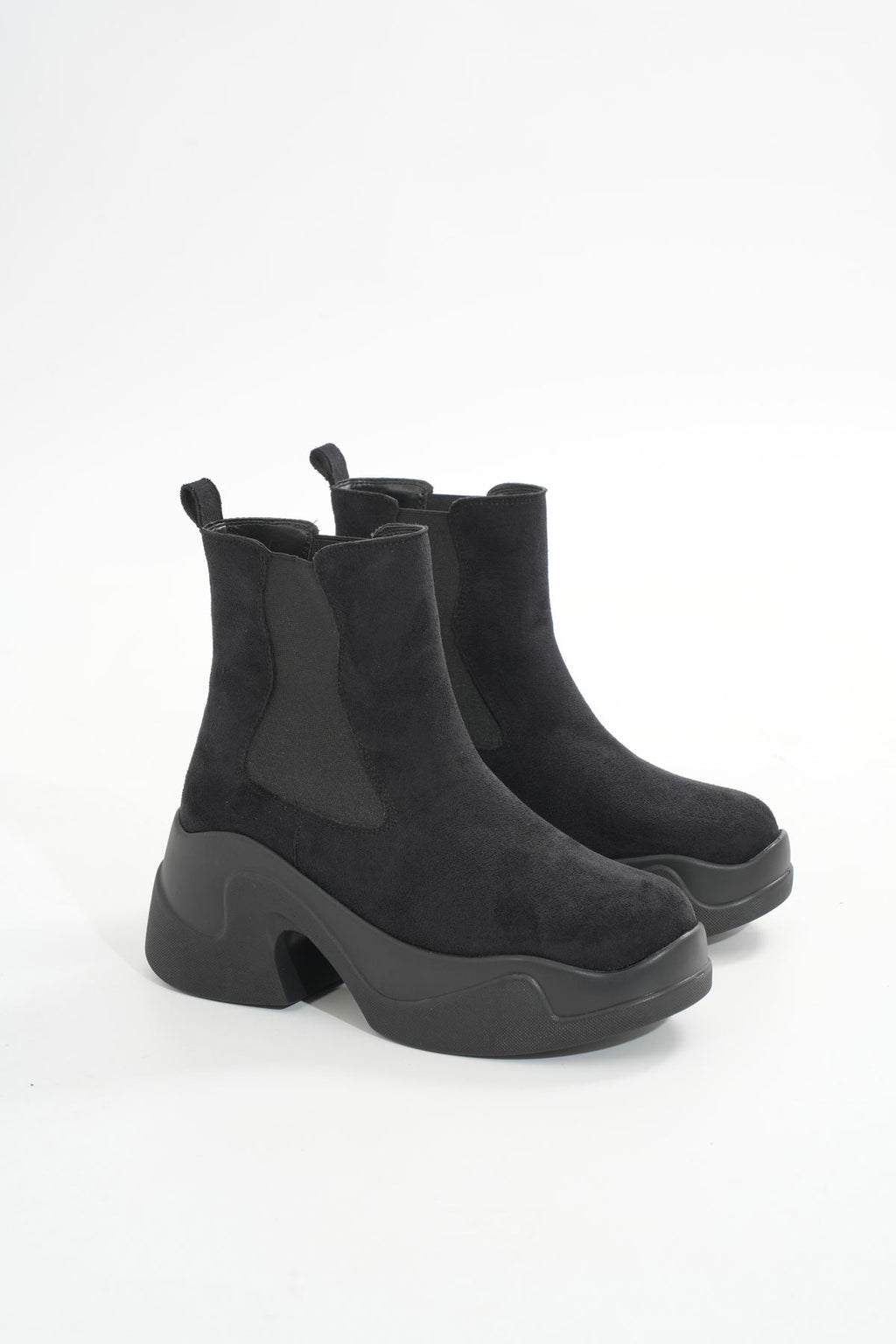 Ayakkabı Aşkı Siyah Süet Yüksek Tabanlı Lastikli Günlük Kadın Bot