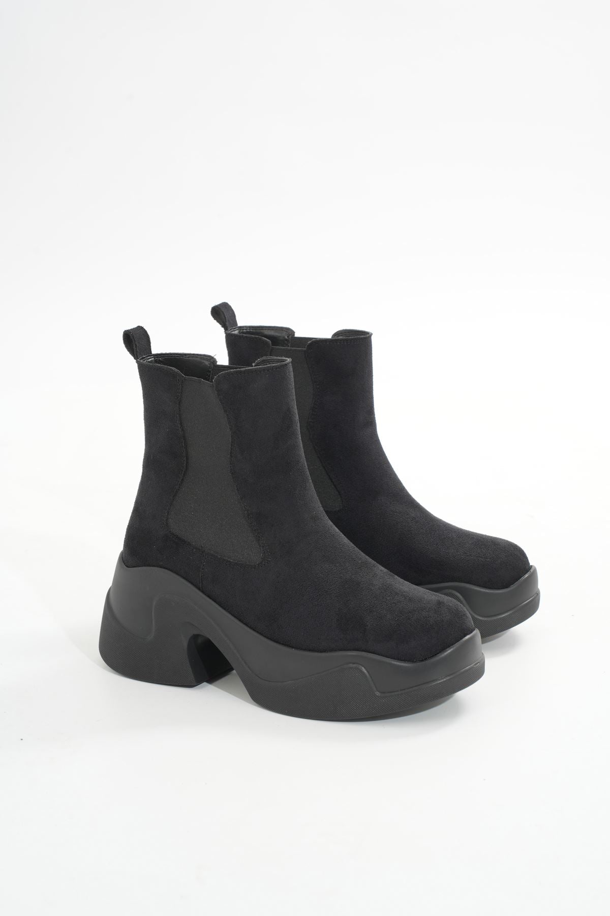 Ayakkabı Aşkı Siyah Süet Yüksek Tabanlı Lastikli Günlük Kadın Bot