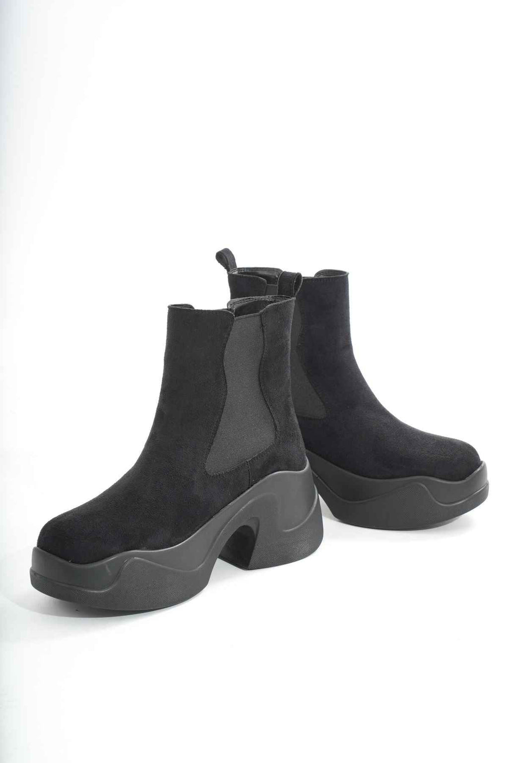 Ayakkabı Aşkı Fz-2400 Siyah Süet Yüksek Tabanlı Lastikli Günlük Kadın Bot