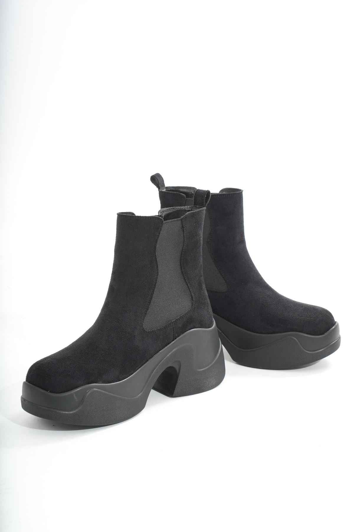 Ayakkabı Aşkı Fz-2400 Siyah Süet Yüksek Tabanlı Lastikli Günlük Kadın Bot