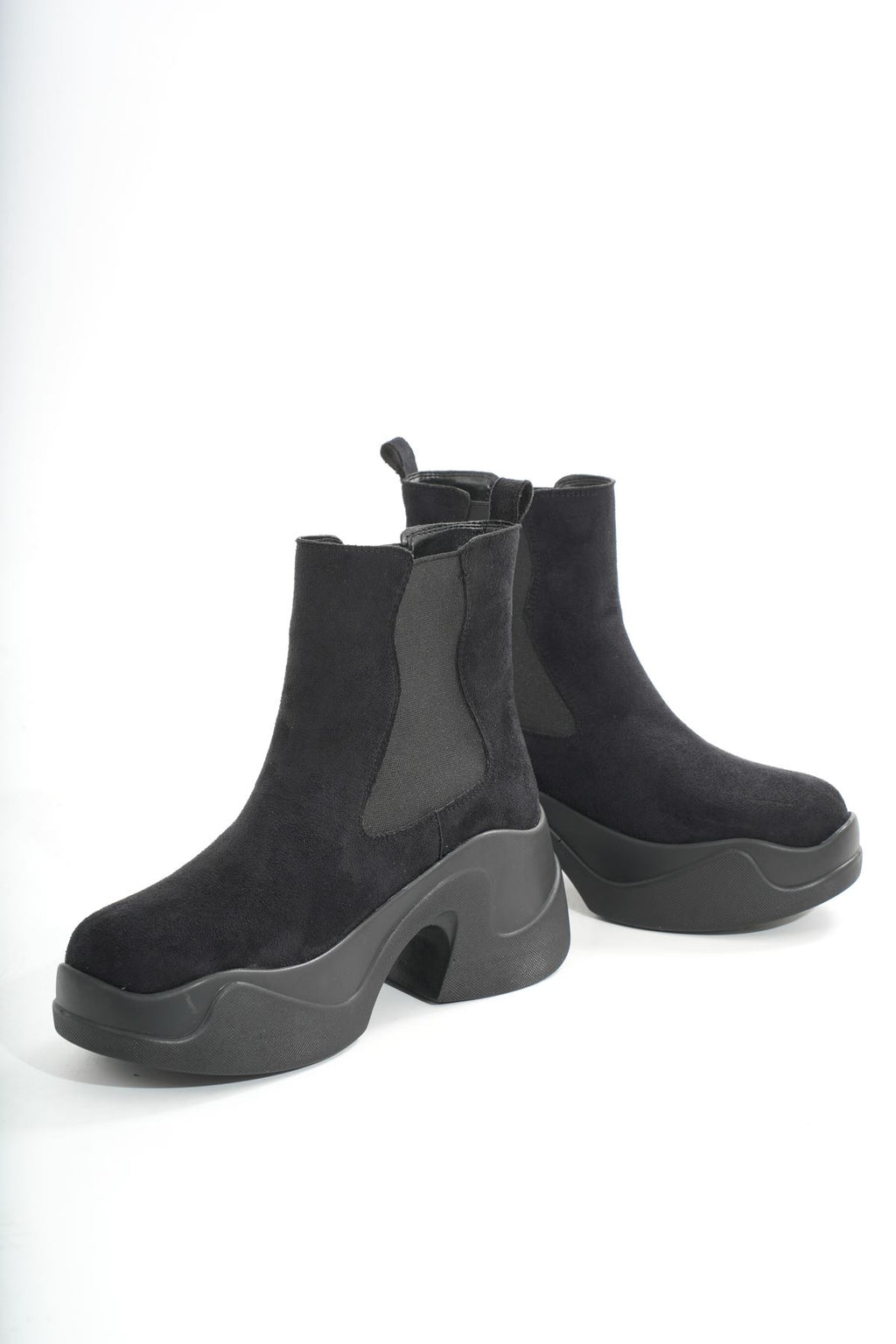 Ayakkabı Aşkı Siyah Süet Yüksek Tabanlı Lastikli Günlük Kadın Bot