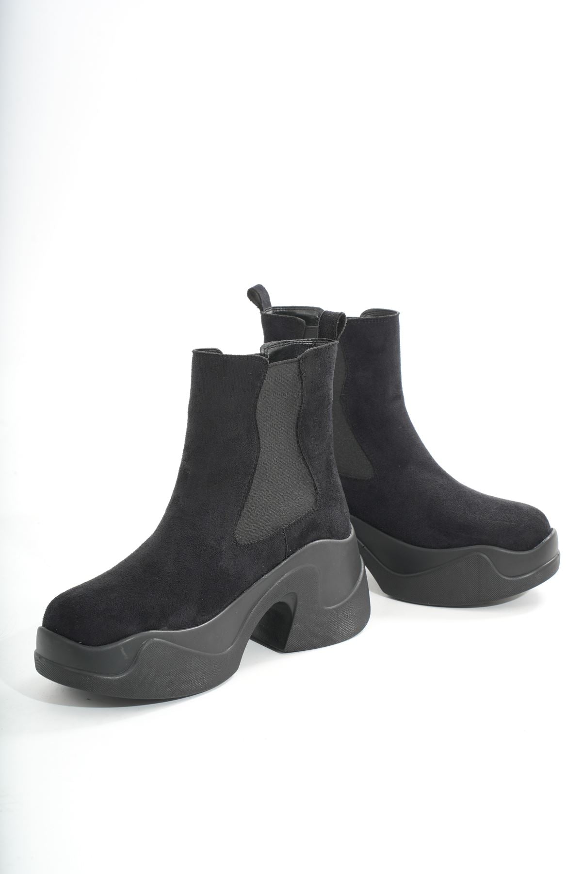 Ayakkabı Aşkı Siyah Süet Yüksek Tabanlı Lastikli Günlük Kadın Bot