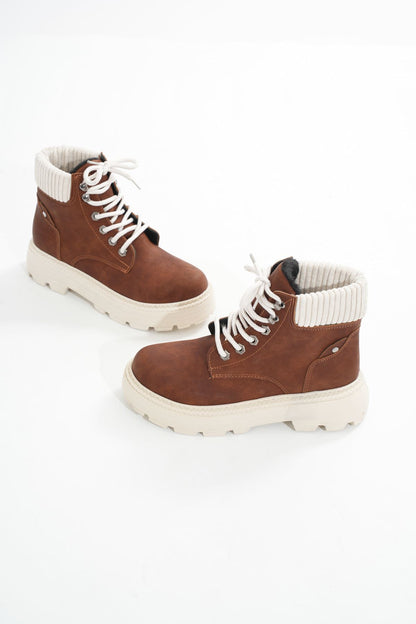 Ayakkabı Aşkı LMÇ-2045 Kahverengi Süet Bağcıklı Kalın Taban Kadın Günlük Bot
