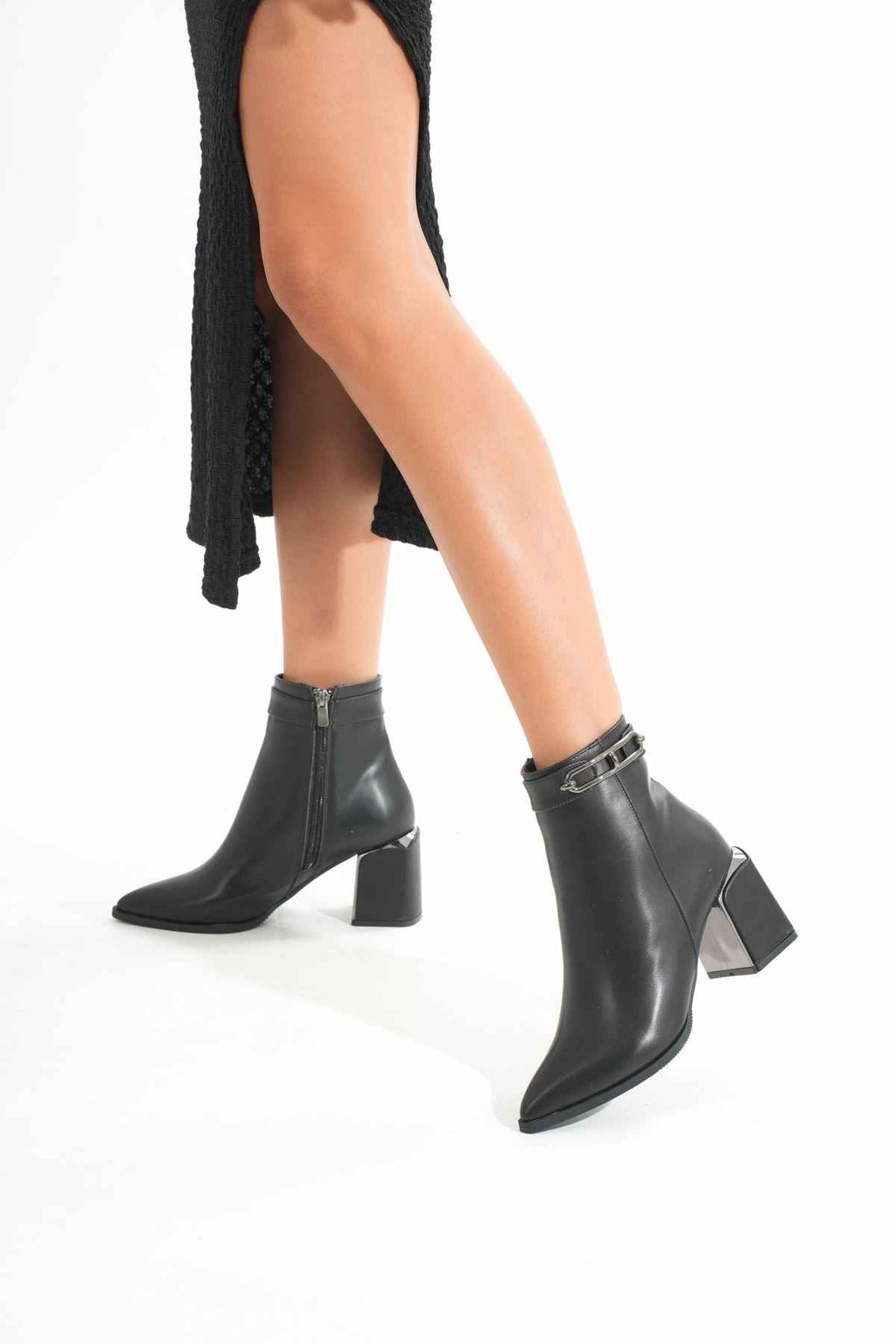 Ayakkabı Aşkı Dnz-401 Siyah Fermuarlı Topuklu Kadın Günlük Bot