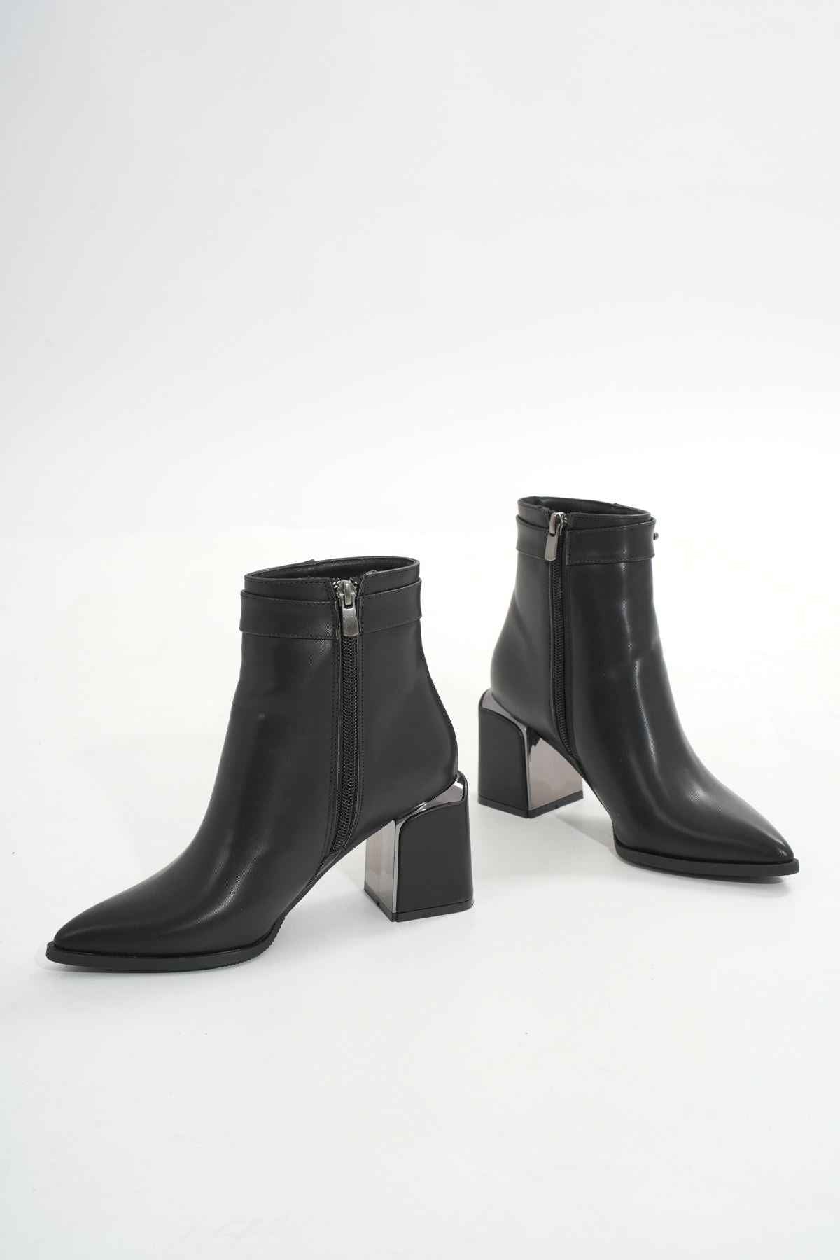 Ayakkabı Aşkı Dnz-401 Siyah Fermuarlı Topuklu Kadın Günlük Bot