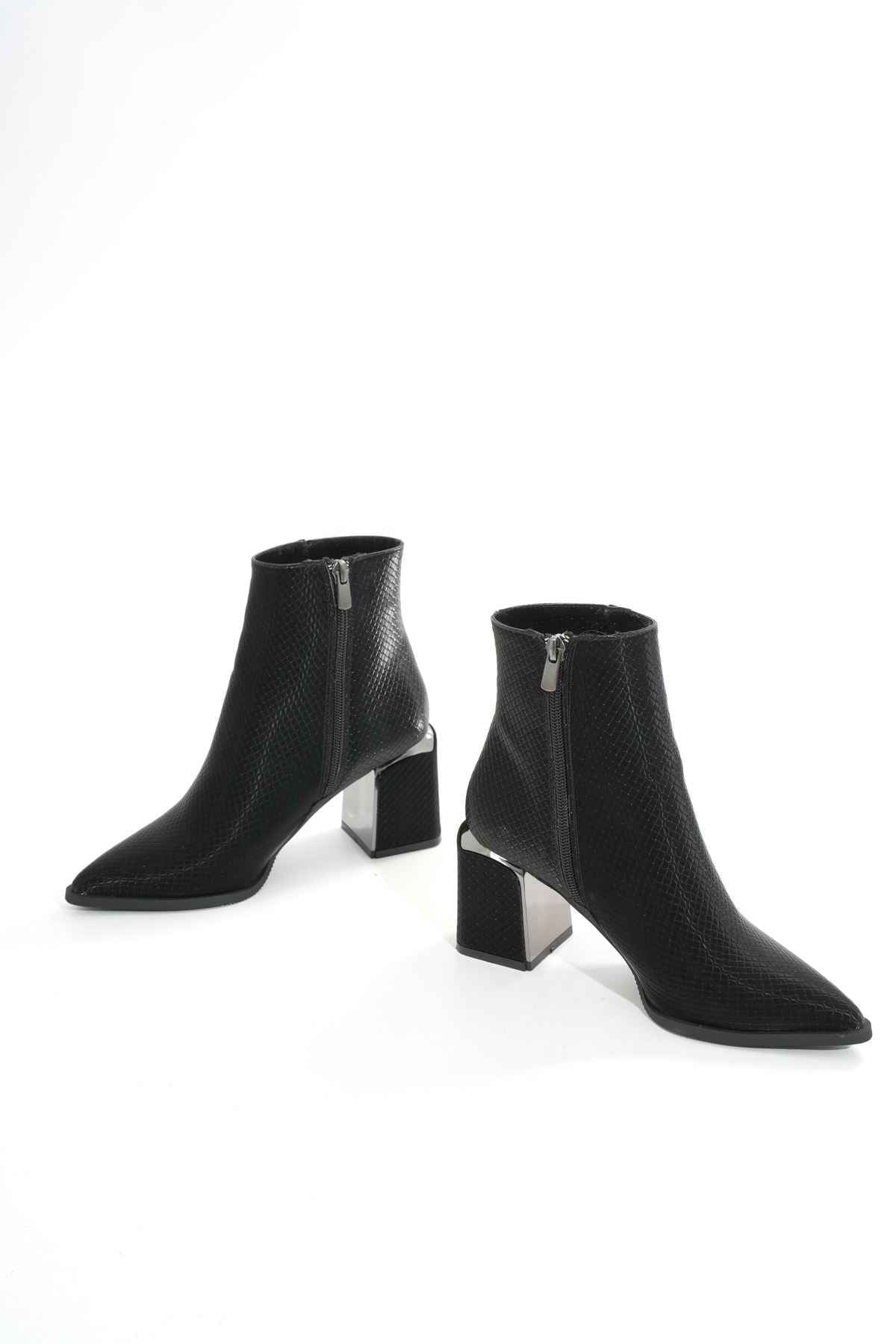 Ayakkabı Aşkı Dnz-409 Siyah Fermuarlı Topuklu Kadın Günlük Bot