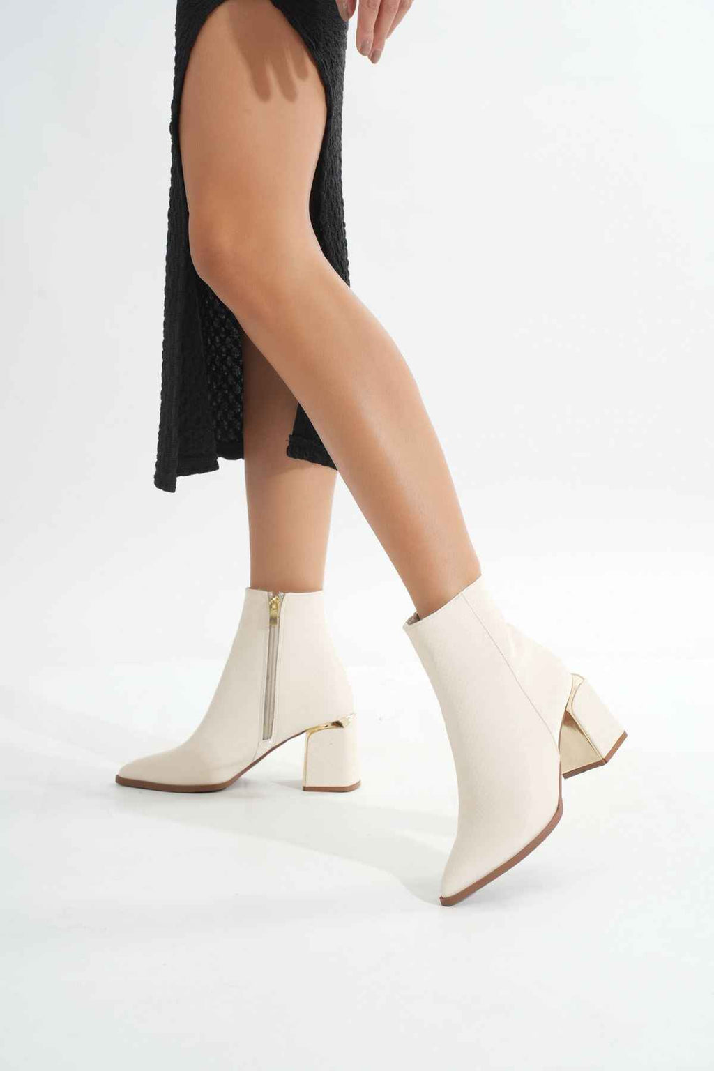 Ayakkabı Aşkı Dnz-409 Bej Fermuarlı Topuklu Kadın Günlük Bot