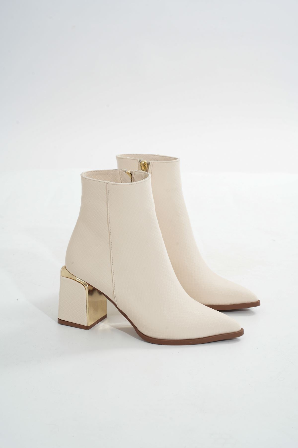 Ayakkabı Aşkı Bej Fermuarlı Topuklu Kadın Günlük Bot