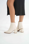 Ayakkabı Aşkı Dnz-409 Bej Fermuarlı Topuklu Kadın Günlük Bot