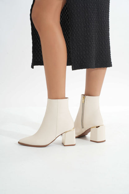 DNZ-409 Bej Fermuarlı Topuklu Kadın Günlük Bot - Bej