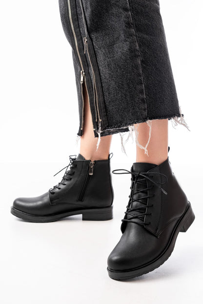 Ayakkabı Aşkı Siyah Bağcıklı Fermuarlı Günlük Kadın Bot