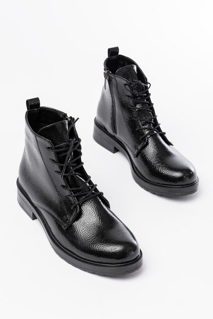 165-225 Siyah Rugan Bağcıklı Fermuarlı Günlük Kadın Bot - Siyah