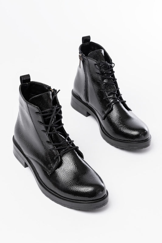 165-225 Siyah Rugan Bağcıklı Fermuarlı Günlük Kadın Bot - Siyah