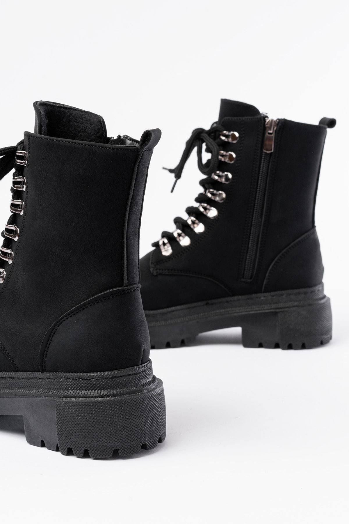 Ayakkabı Aşkı Siyah Zümrüt Bağcıklı Fermuarlı Günlük Kadın Bot