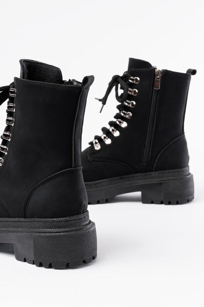Ayakkabı Aşkı Siyah Zümrüt Bağcıklı Fermuarlı Günlük Kadın Bot