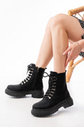 Ayakkabı Aşkı Siyah Zümrüt Bağcıklı Fermuarlı Günlük Kadın Bot - Ayakkabı Aşkı