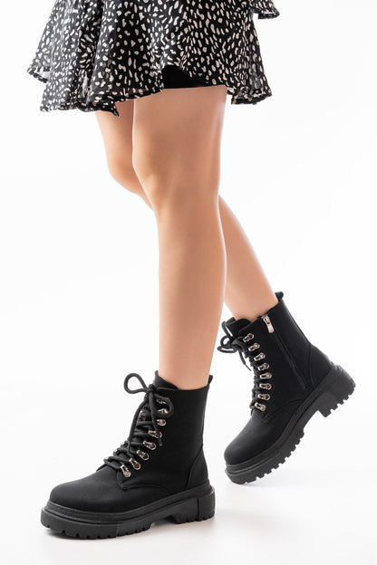 Ayakkabı Aşkı Siyah Zümrüt Bağcıklı Fermuarlı Günlük Kadın Bot